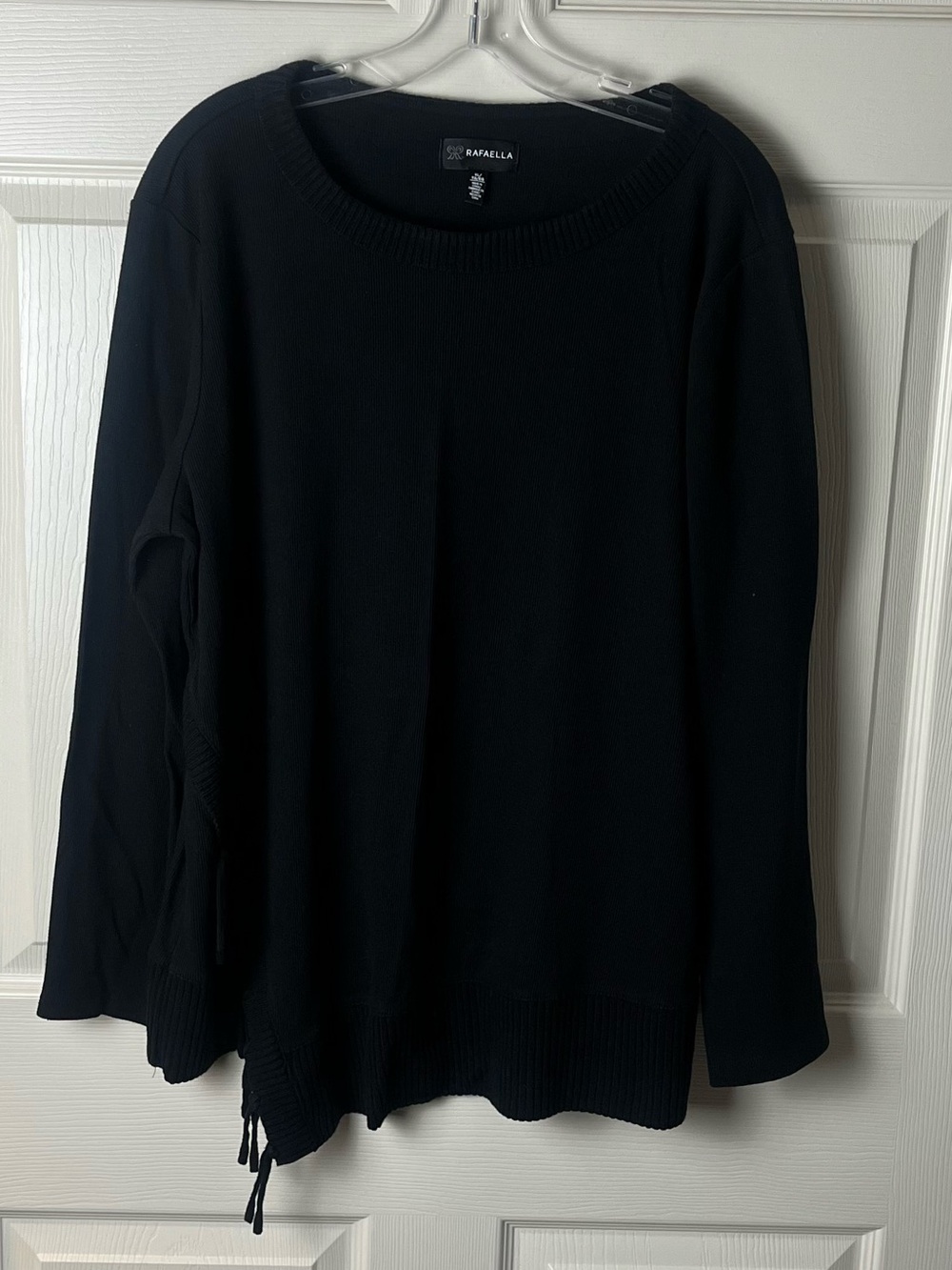 Rafaella Black Crewneck Sweater with Side-fringe detail